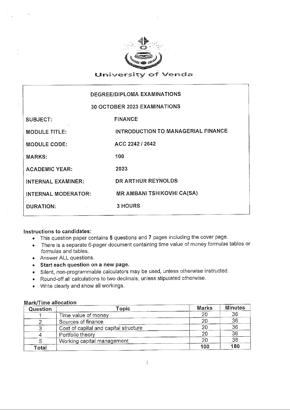 ACC 2242 Final Exam: Introduction to Managerial Finance - 30 Oct 2023 ...