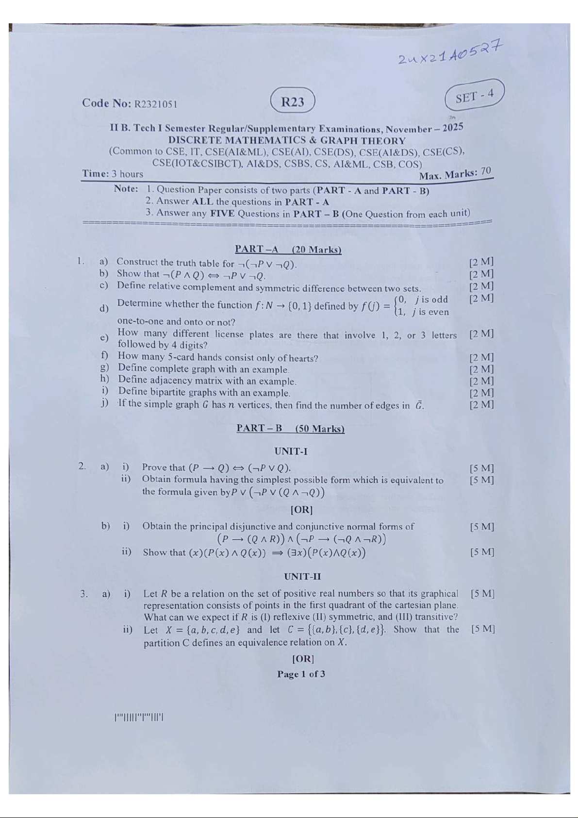Math Unit In Computer DM.GT Discrete Mathematics & Graph Theory Exam Notes R23 SET 4 - Studocu