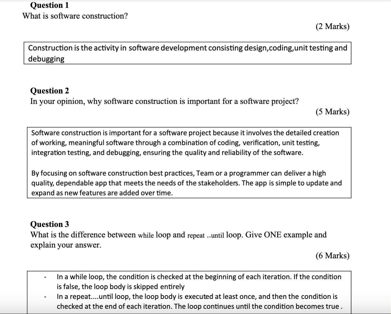 Software Construction Quiz and Exercises - Studocu