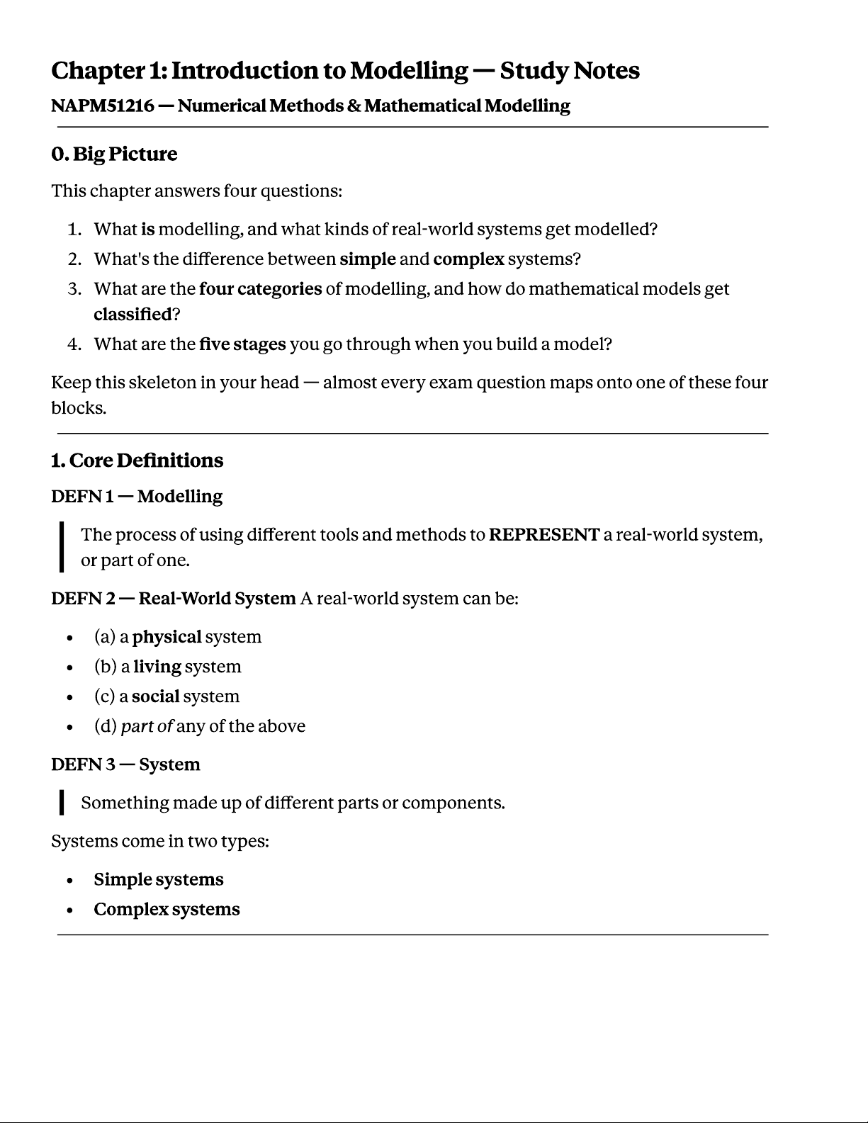 Chapter 1: Intro to Modelling Study Notes NAPM51216 - Studocu