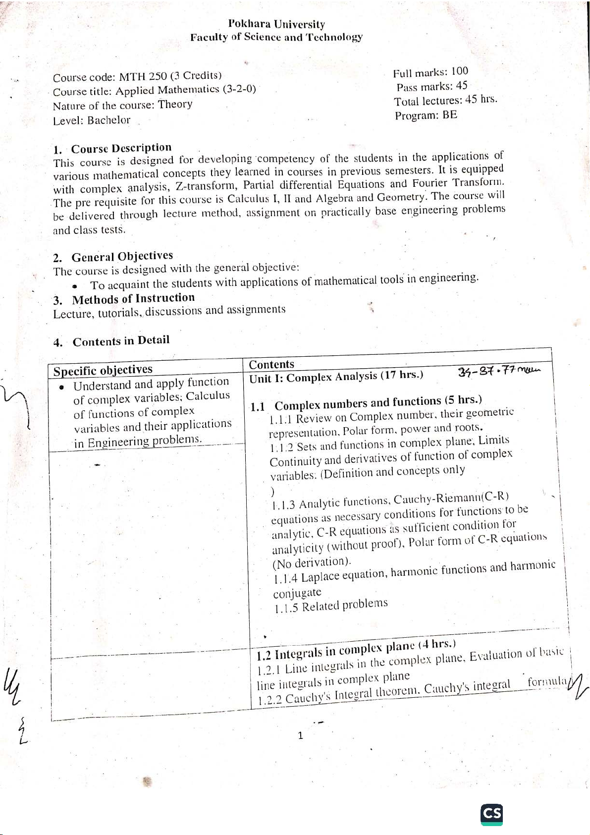 Applied Mathematics Syllabus - MTH 250 & Operating Systems - CMP 226 ...