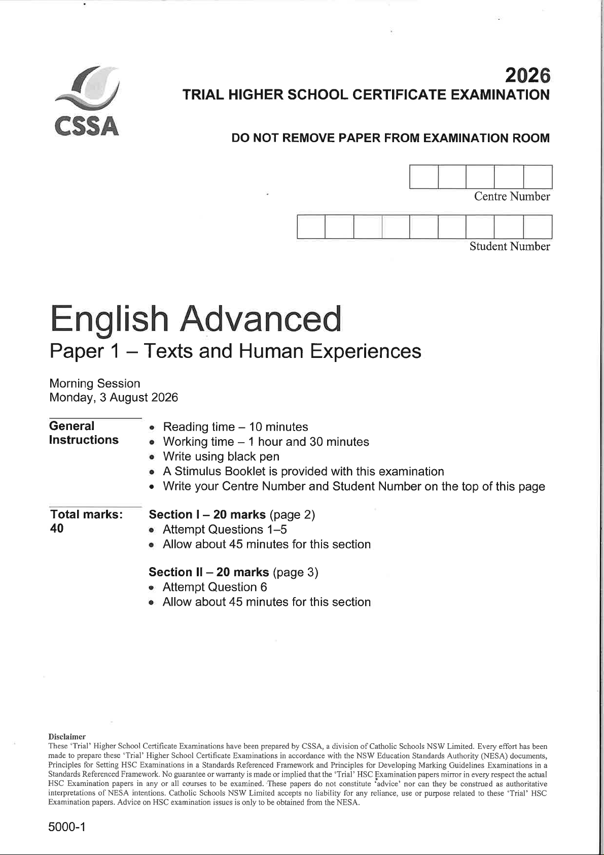 Textual Structures 2026 HSC Trial Exam: English Advanced Paper 1 - Texts & Human ...