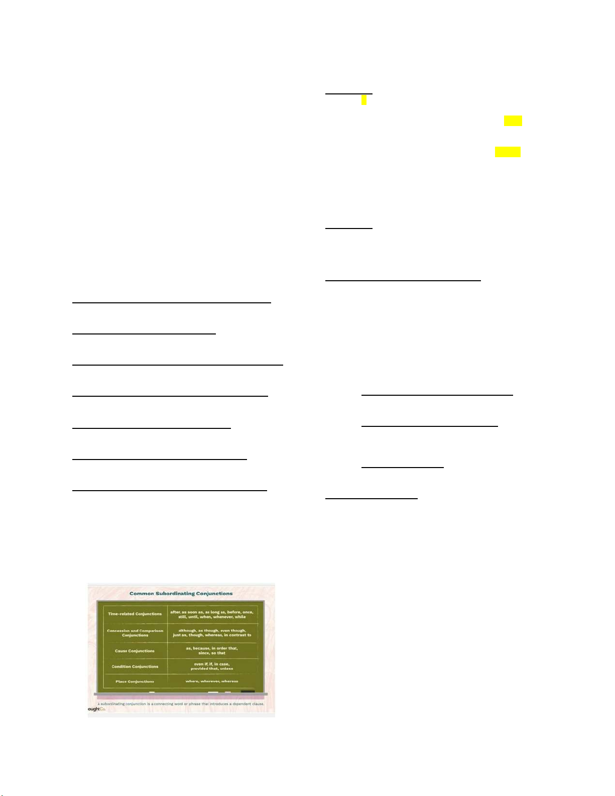 Subortinating Examples ENGLISH MIDTERM REVIEW: CONJUNCTIONS AND SENTENCE STRUCTURE - Studocu