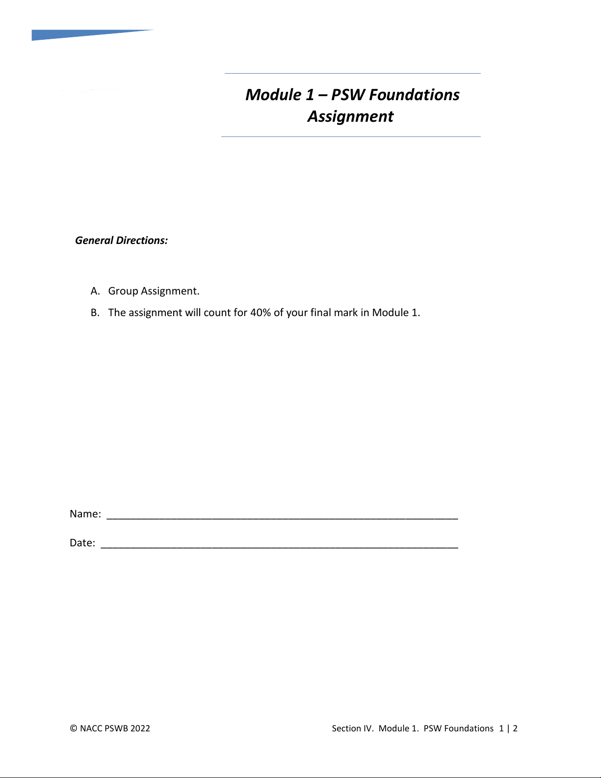 IV-2 Assignment - Module 1 PSW Foundations (40% Final Mark) - Studocu