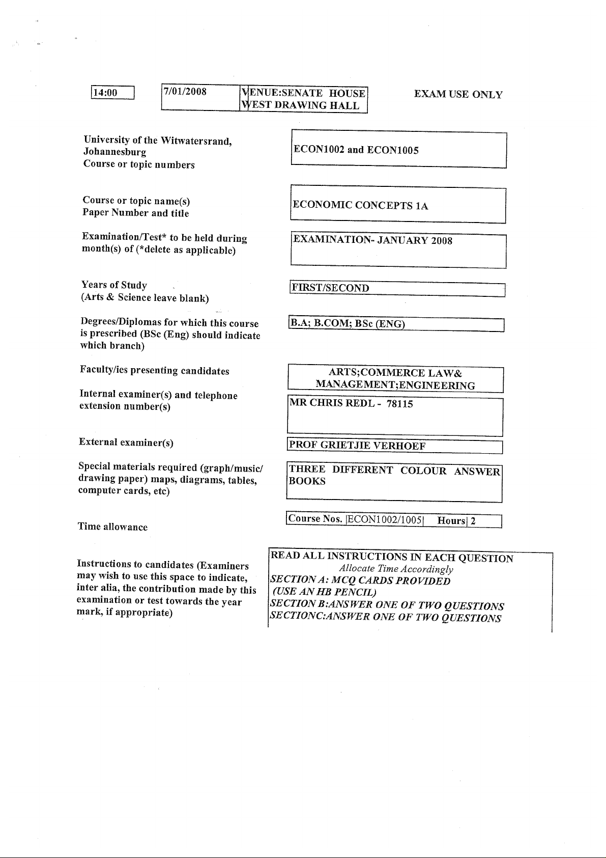 ECON1002 - January 2008 Economic Concepts Exam Paper - Studocu