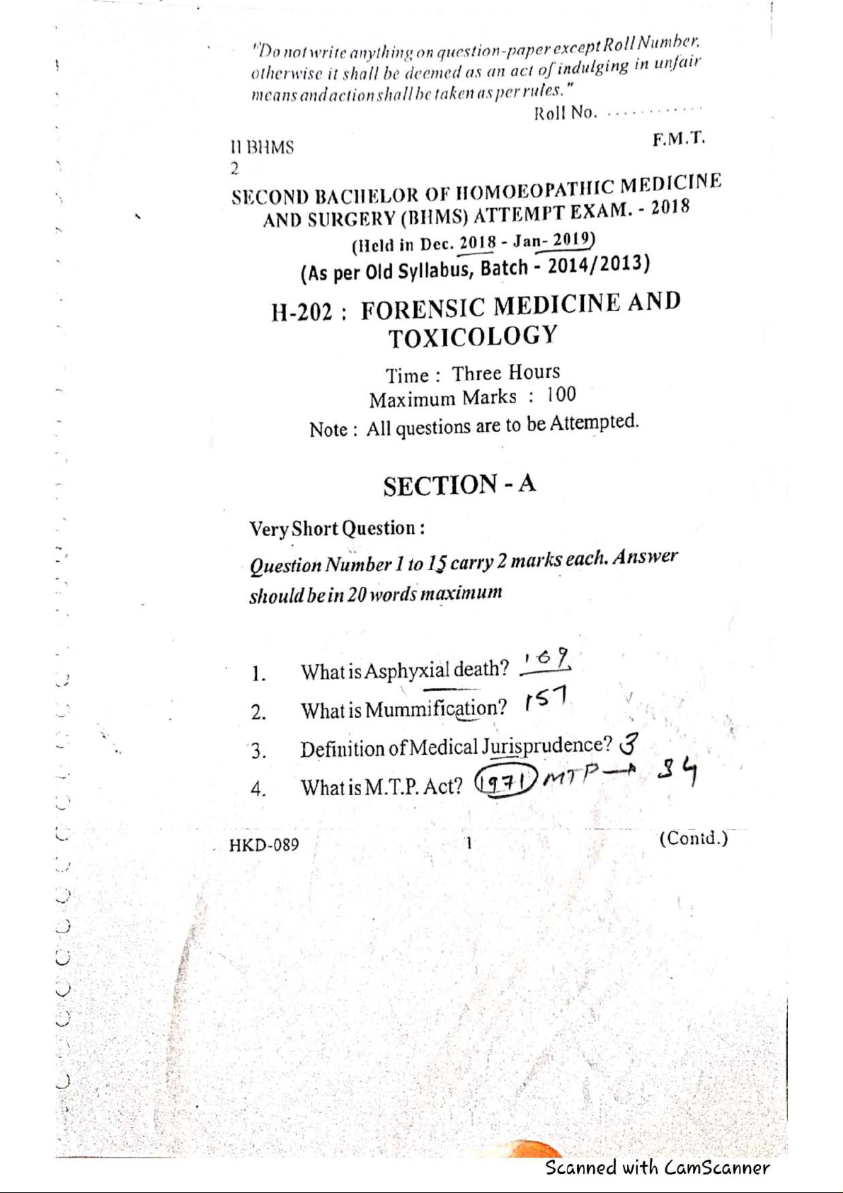 PYQ: 2nd Year F.M.T. (Forensic Medicine & Toxicology) Old Pattern Exam ...