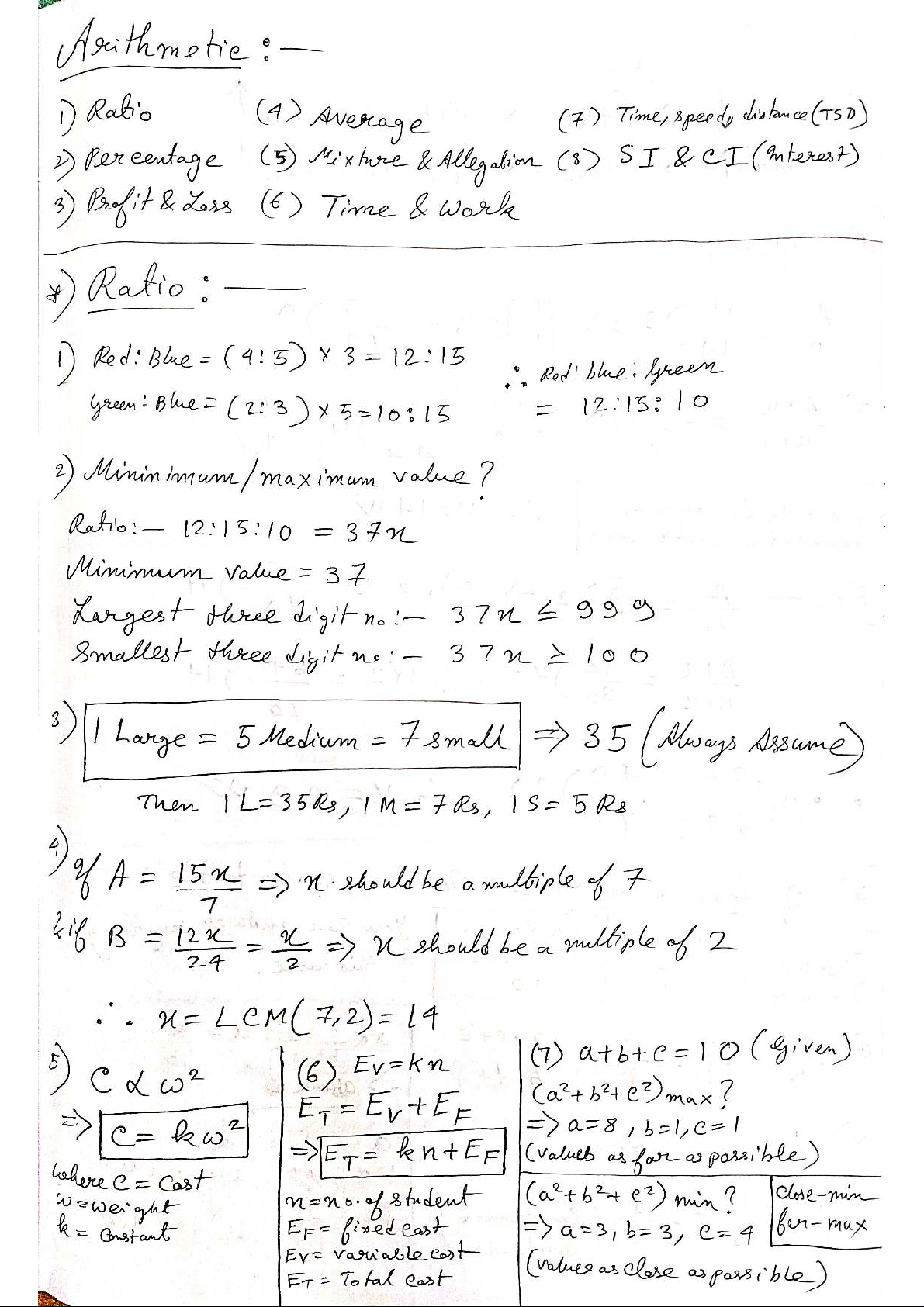 CAT Arithmetic (1) - Comprehensive Notes on Ratios, Profit & Loss, and ...